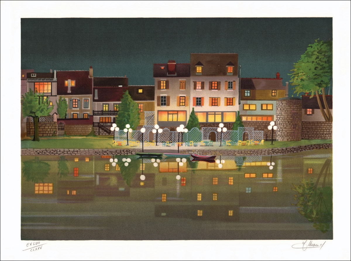 Jean Luc LECOINDRE - Original Lithograph "The White Streetlights"
