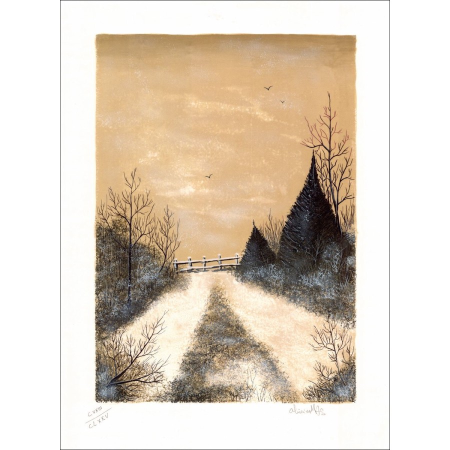 Olivier MAS - Lithographie Originale "Barrière enneigé"