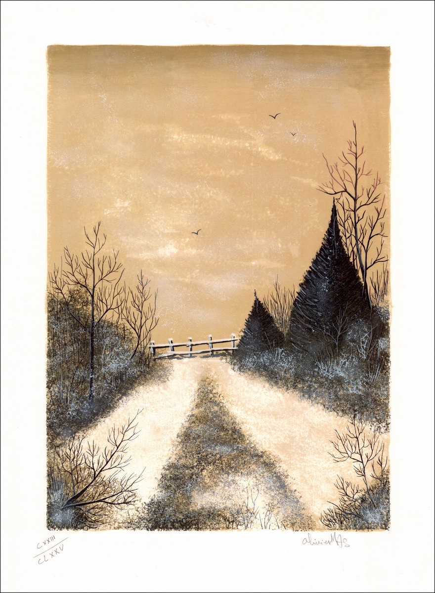 Olivier MAS - Litografia originale "Barriera innevata"
