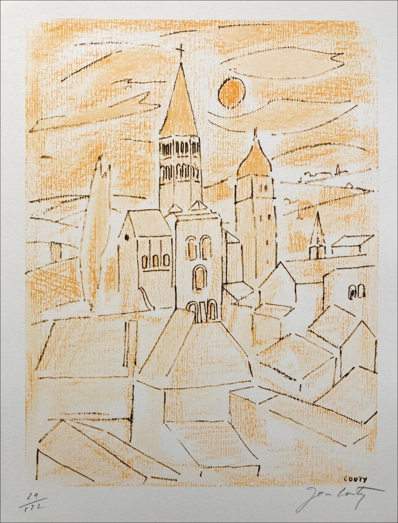 Jean Couty – L'Abbaye de Cluny (1971), lithographie