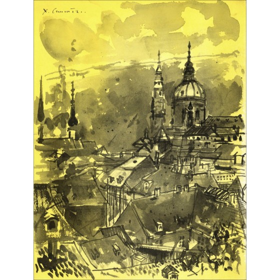 Jean Commère – Rue du Palais Kolovrat, watercolour