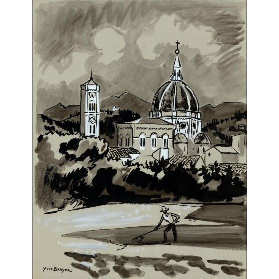 Yves Brayer - Firenze, disegno originale