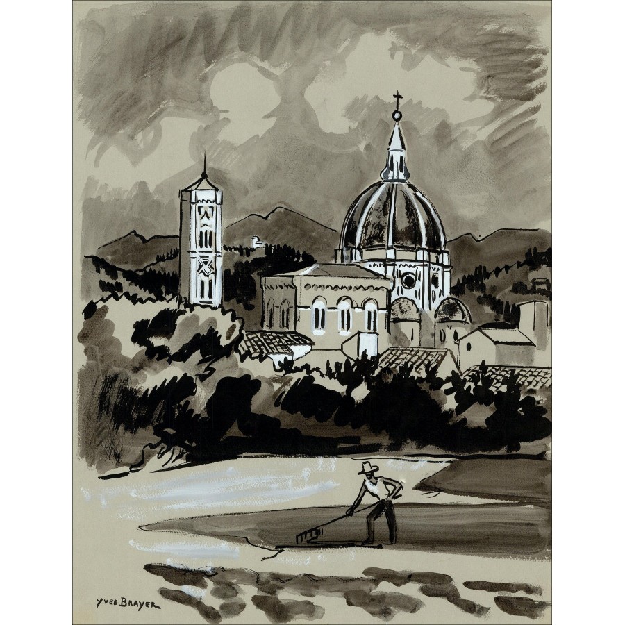 Yves Brayer - Firenze, disegno originale