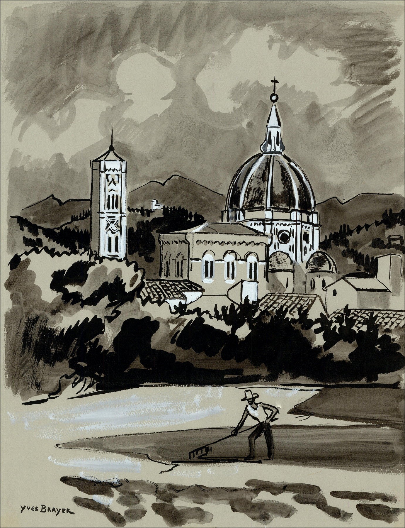 Yves Brayer – Florence, original drawing