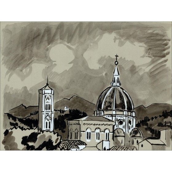 Yves Brayer - Firenze, disegno originale