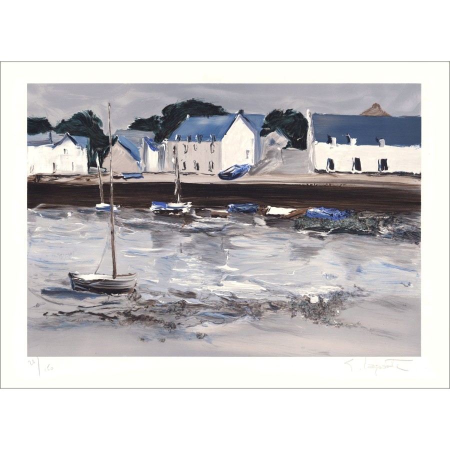 Georges LAPORTE, Litografia originale, Silver Low Tide 56x76cm