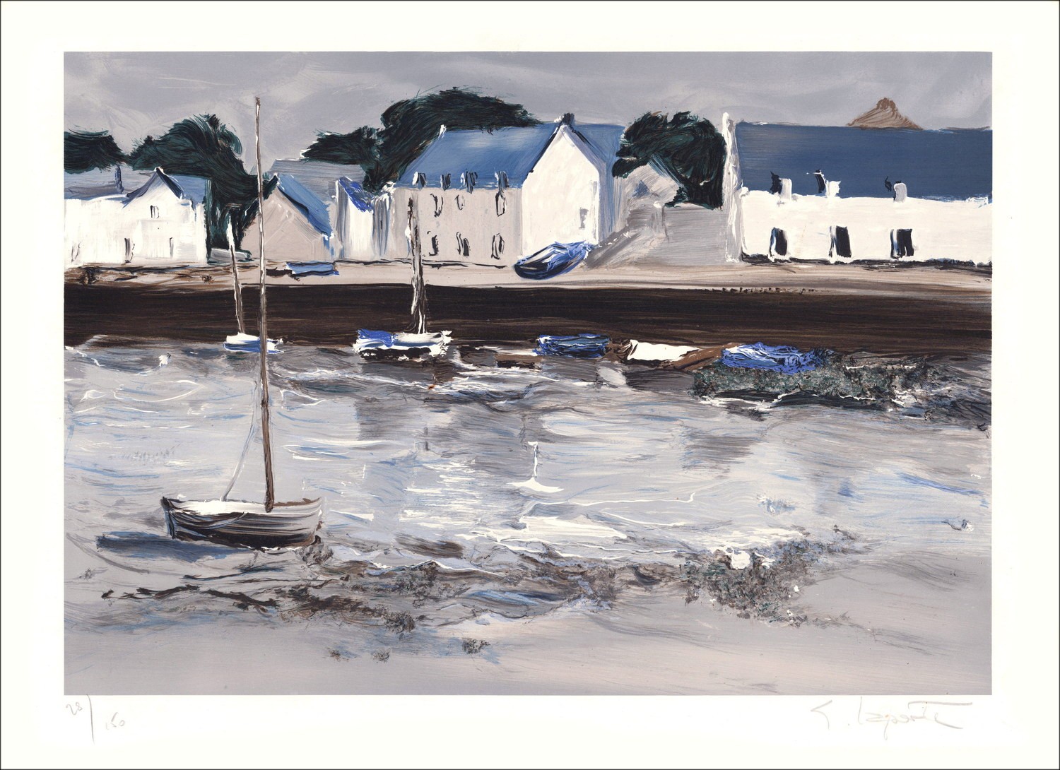 Georges LAPORTE, Litografía original, Plata baja marea 56x76cm