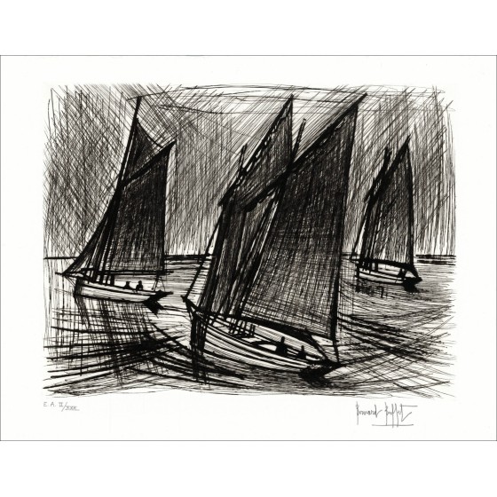 Bernard Buffet - Segelboote aus, ursprüngliche Gravur