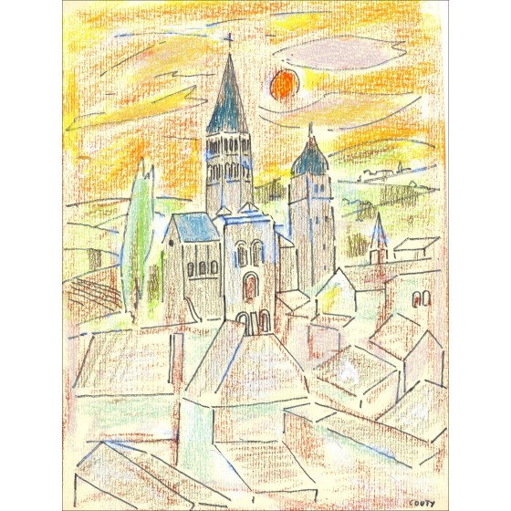 Jean Couty – Cluny Abbey, dibujo original