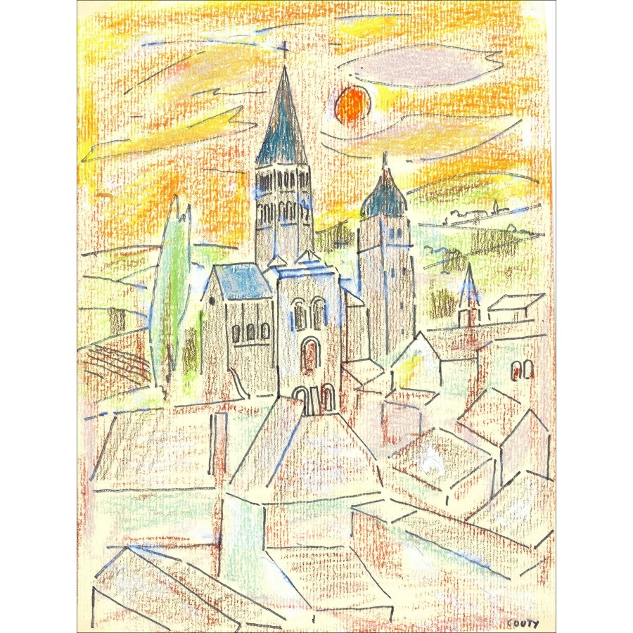 Jean Couty – L'Abbaye de Cluny, dessin original