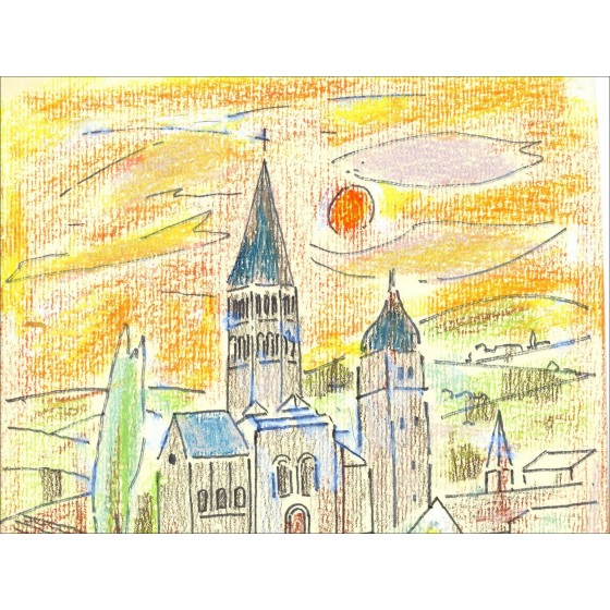 Jean Couty – Cluny Abbey, dibujo original