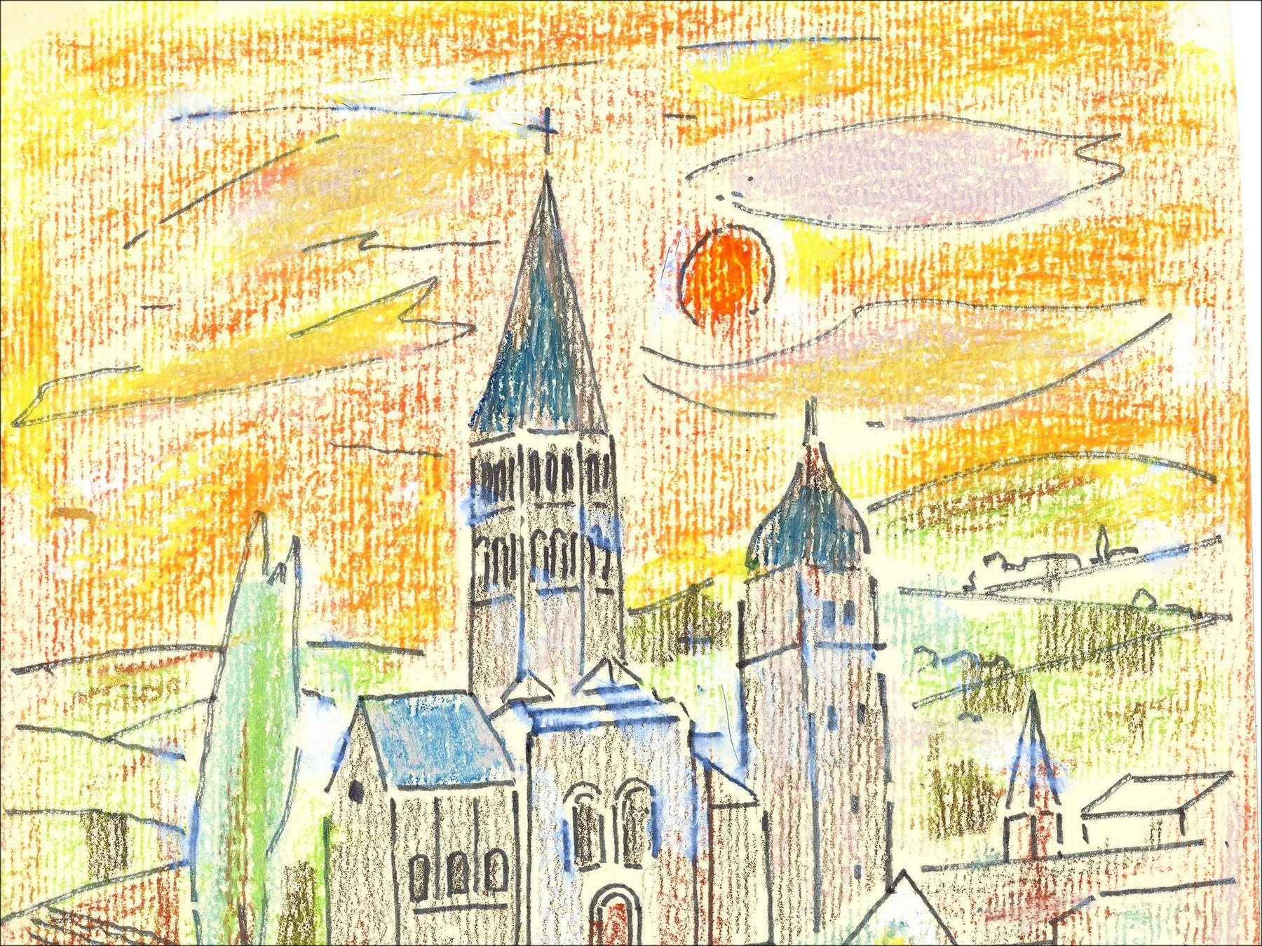 Jean Couty – L'Abbaye de Cluny, dessin original