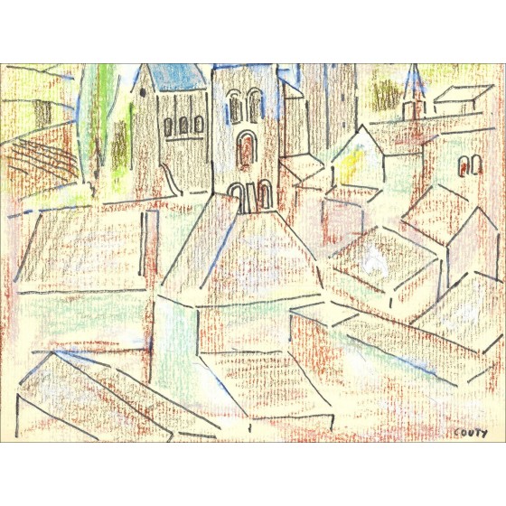 Jean Couty – Cluny Abbey, original drawing