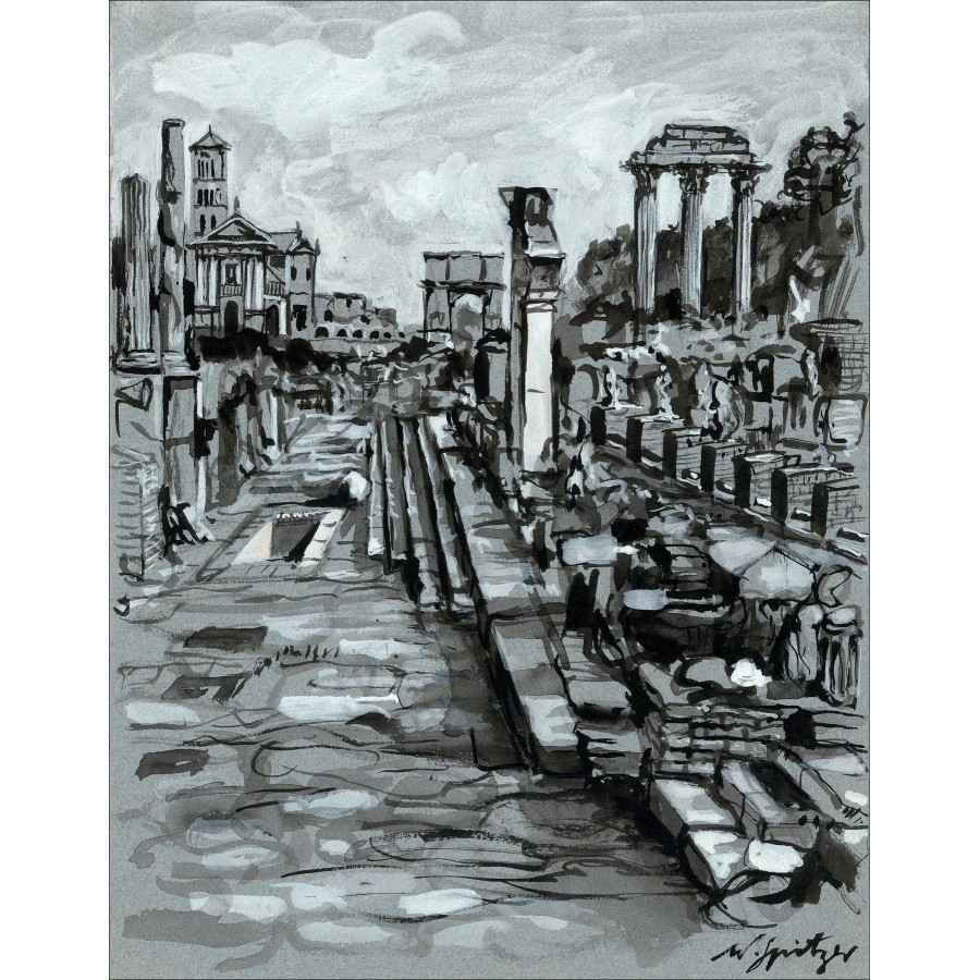 SPITZER Walter : Il forum romano che disegna originale in inchiostro su carta