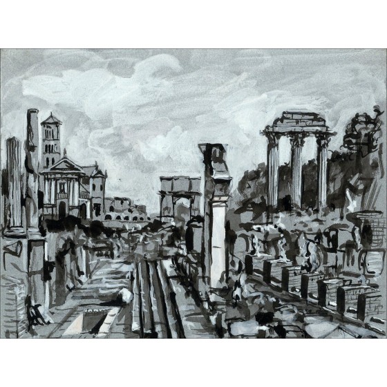 SPITZER Walter : The Roman Forum Original drawing in ink on paper