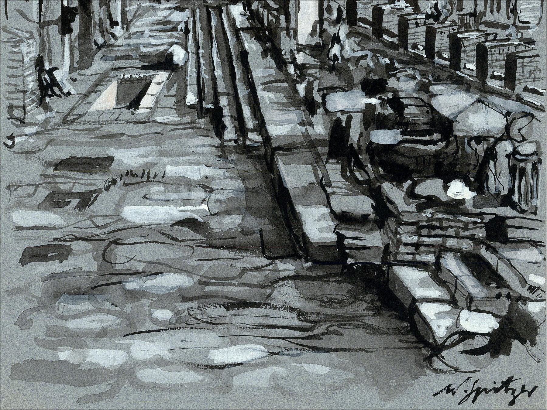 SPITZER Walter : The Roman Forum Original drawing in ink on paper