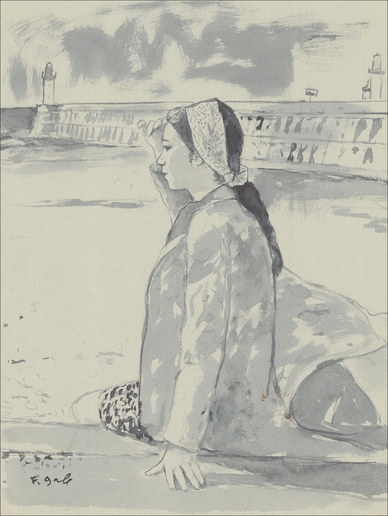 François Gall - Vrouw op de Pier (1970), Tekening