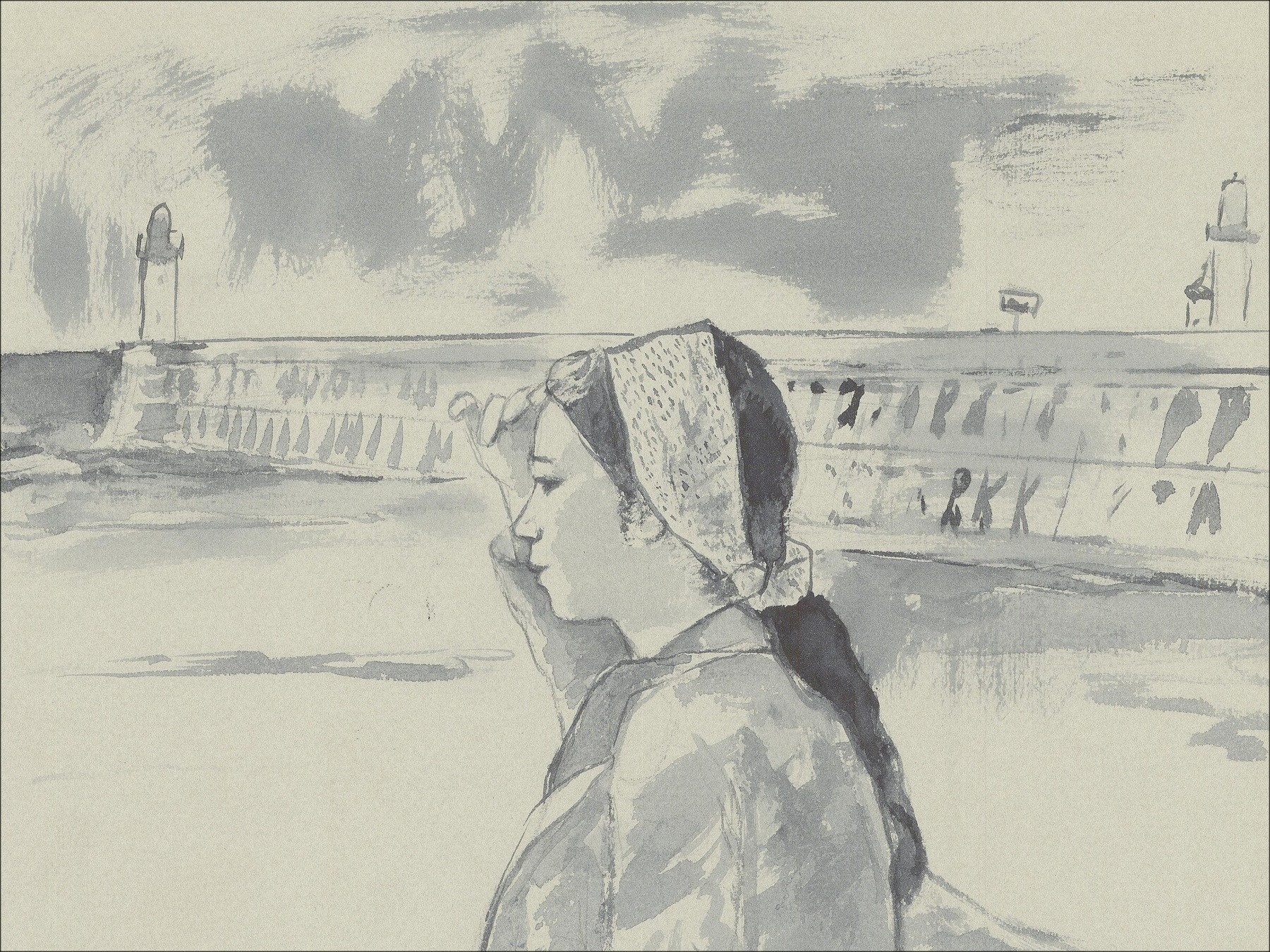 François Gall - Vrouw op de Pier (1970), Tekening