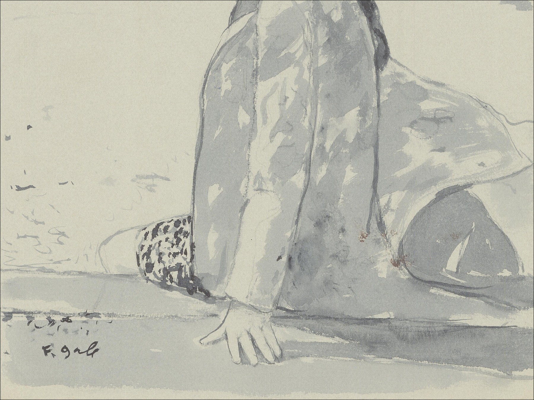 François Gall - Vrouw op de Pier (1970), Tekening
