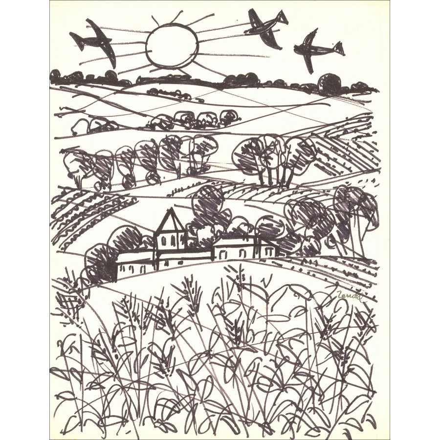 Gabriel Zendel – Paisaje, dibujo original