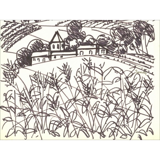 Gabriel Zendel - Campagne Landschap, originele tekening