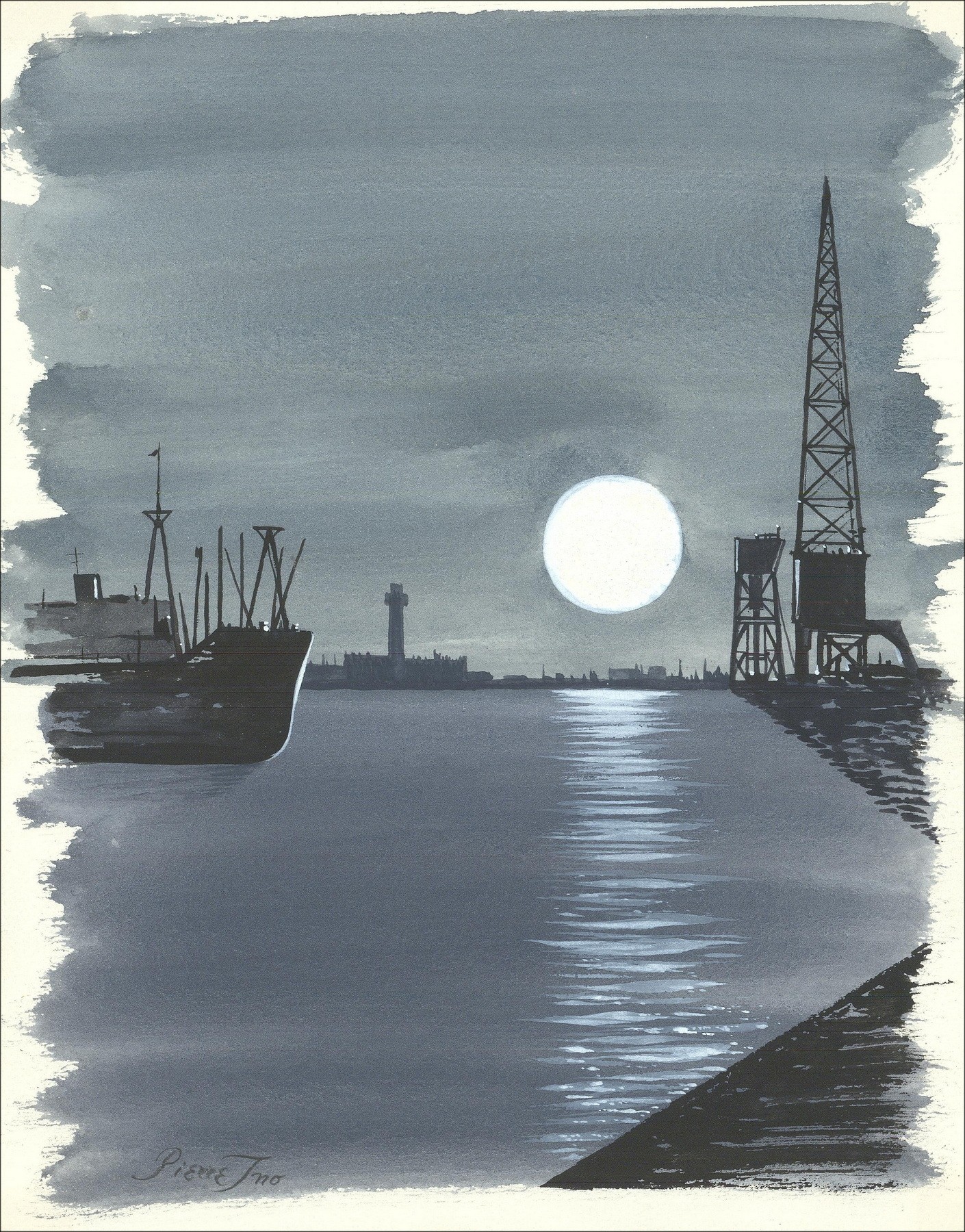 Pierre Ino – Le Port, dessin original