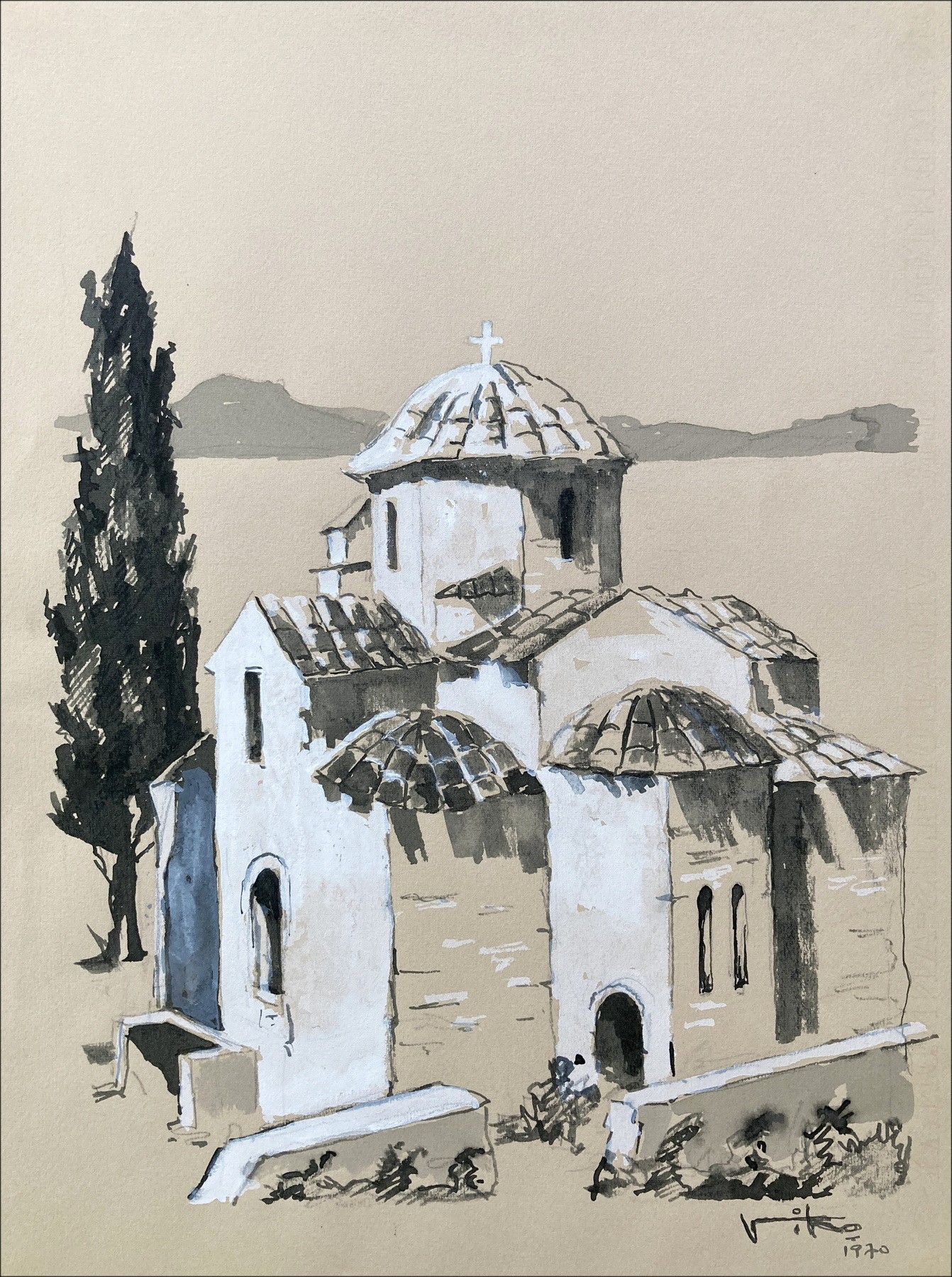 Victor Viko - Byzantinische Kirche, Originalzeichnung
