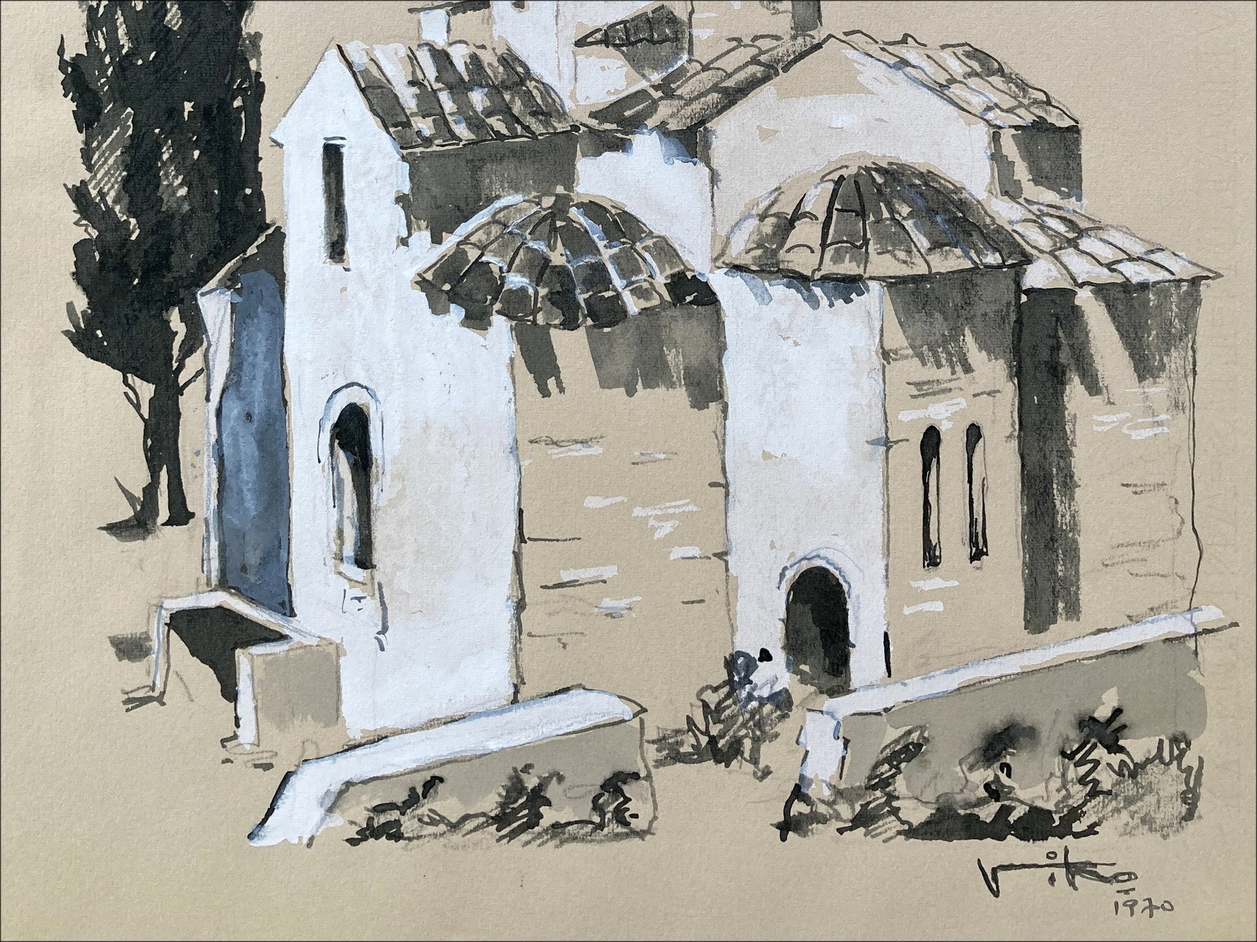 Victor Viko - Byzantinische Kirche, Originalzeichnung