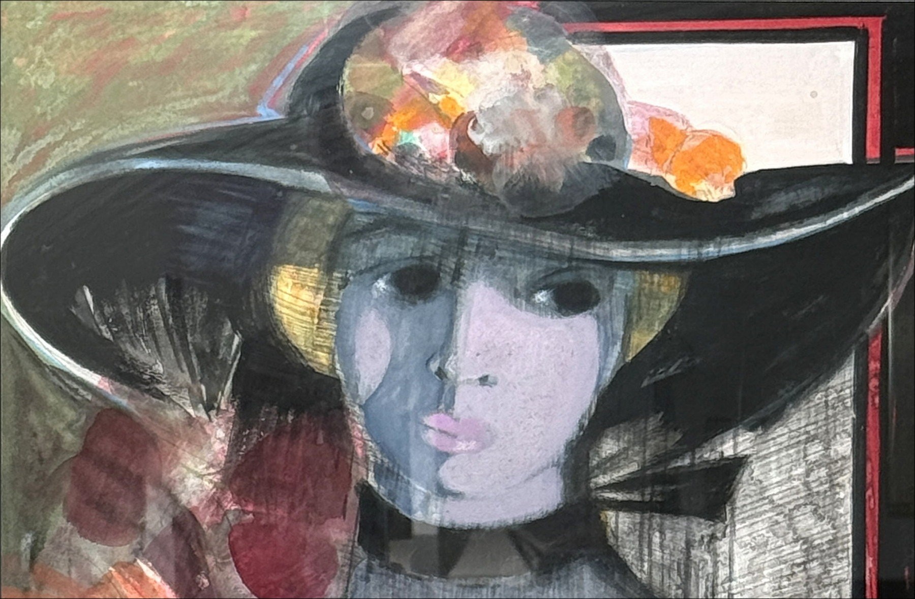 Camille Hilaire – Acquerello originale, Donna con mazzo (61x40cm)