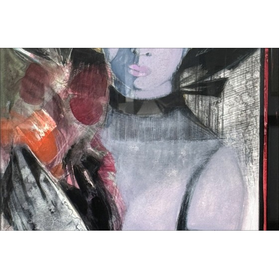 Camille Hilaire – Acuarela original, Mujer con ramo (61x40cm)