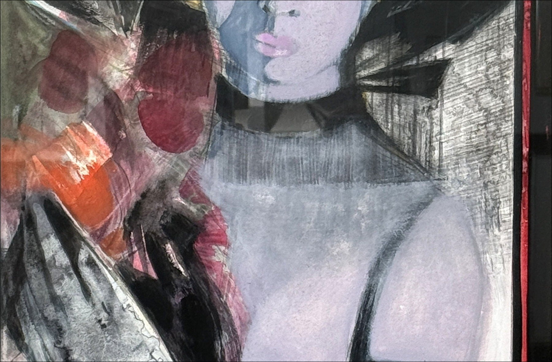 Camille Hilaire – Acuarela original, Mujer con ramo (61x40cm)