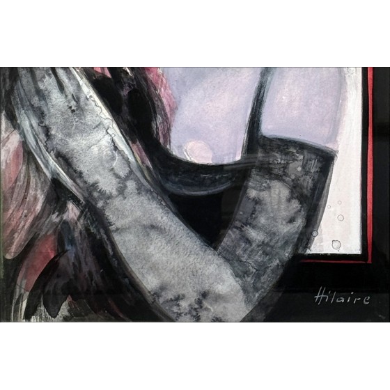 Camille Hilaire – Acquerello originale, Donna con mazzo (61x40cm)