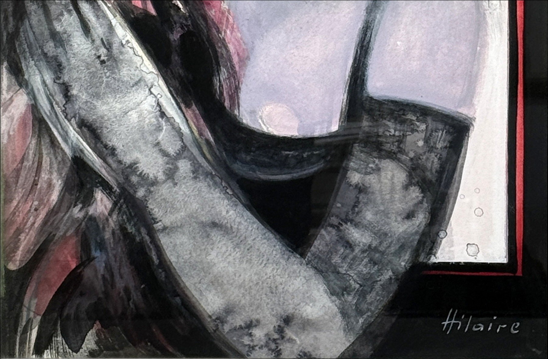Camille Hilaire – Acquerello originale, Donna con mazzo (61x40cm)