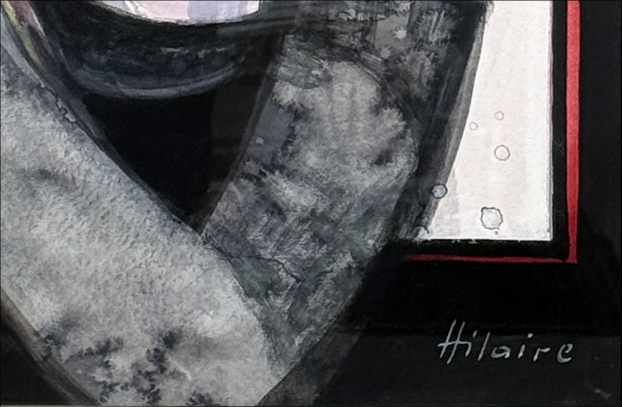 Camille Hilaire – Acquerello originale, Donna con mazzo (61x40cm)