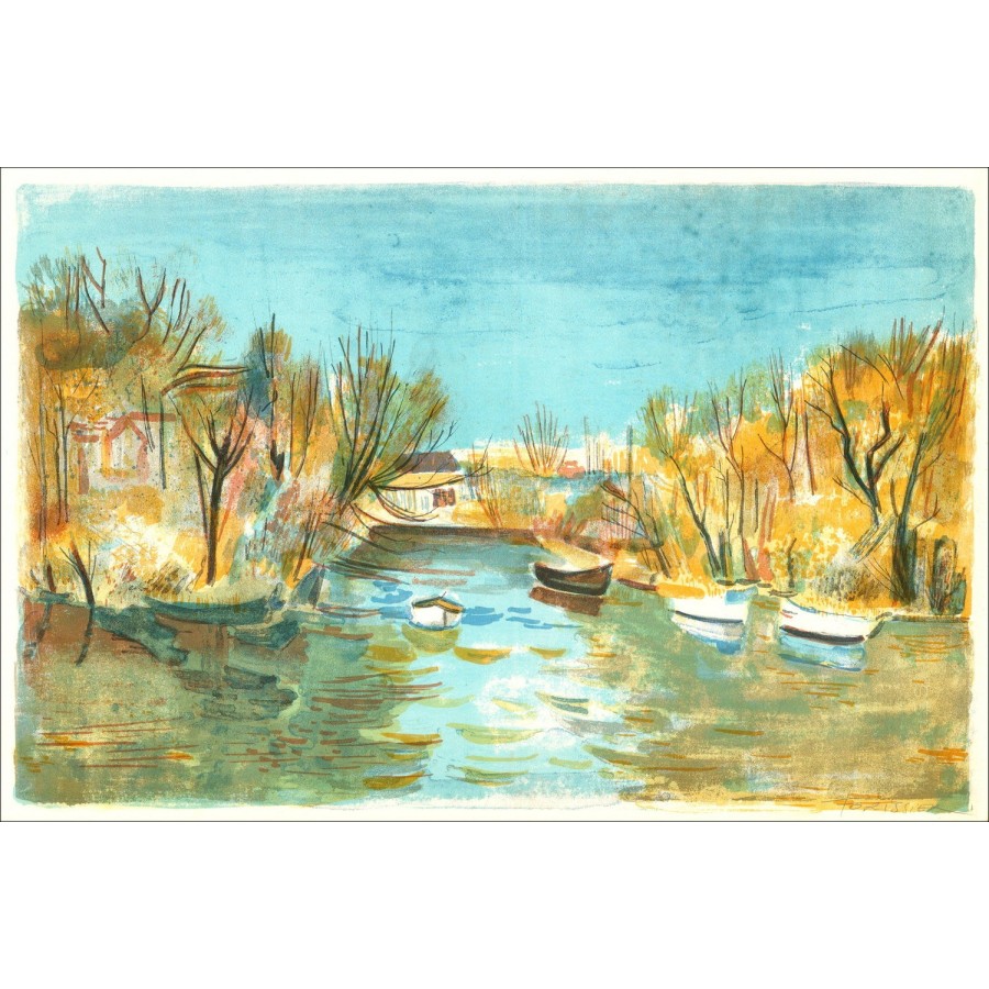 Roger Forissier – Barche sul laghetto, litografia 1971