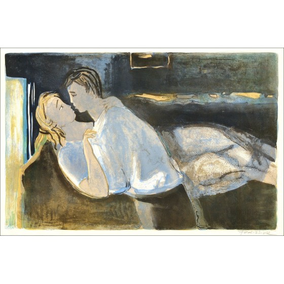 Roger Forissier - Wachten op de kus, lithografie 1971