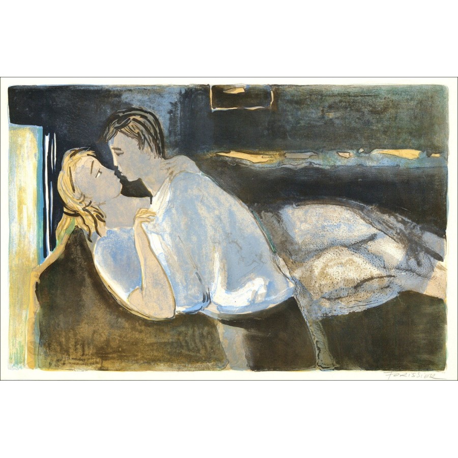 Roger Forissier – L'attesa del bacio, litografia 1971