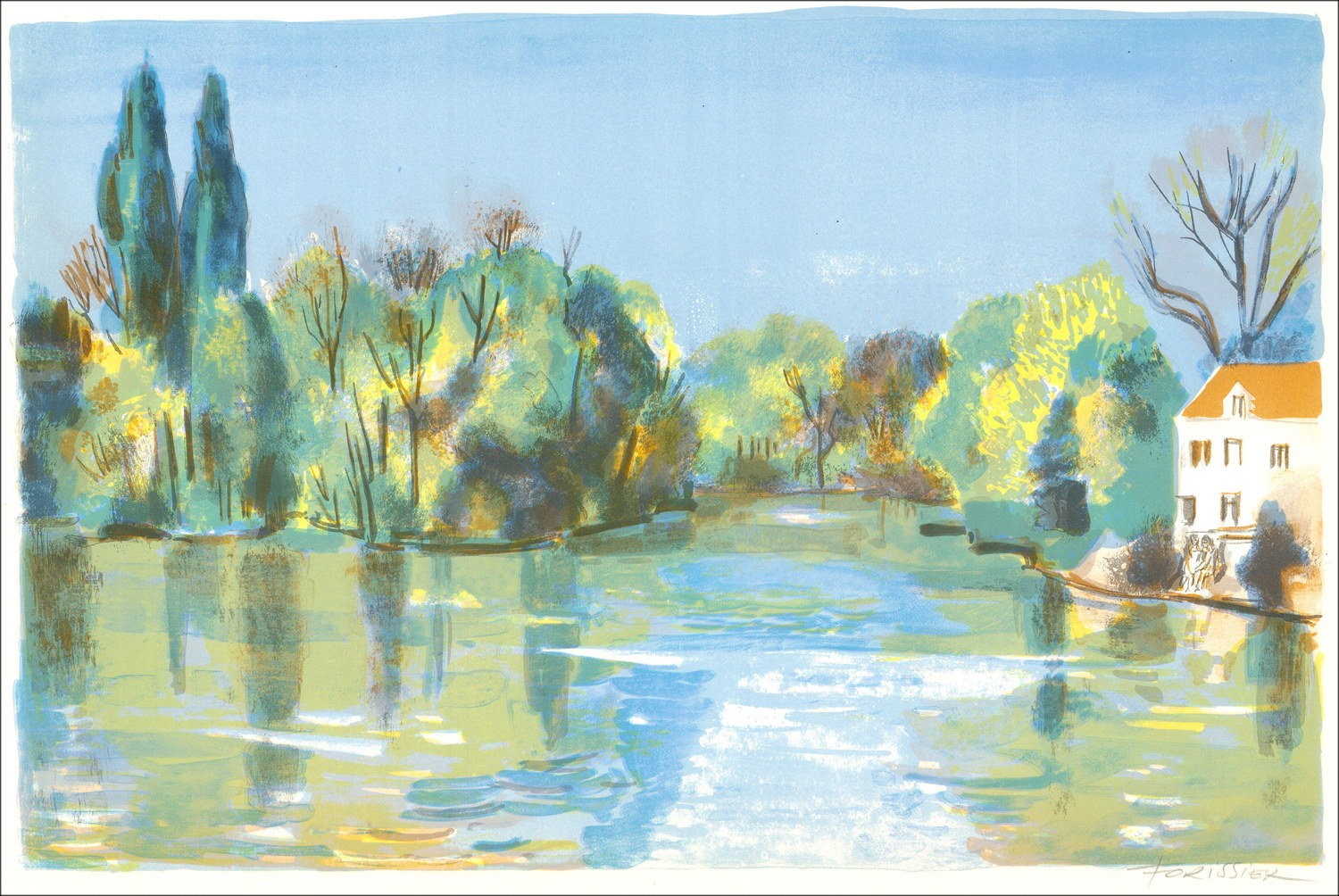 Roger Forissier – Clear Morning on the River, lithograph 1971