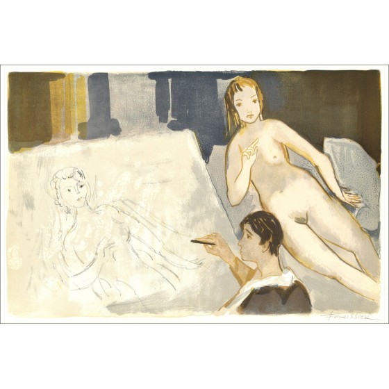 Roger Forissier - de kunstenaar en model, lithografie 1971