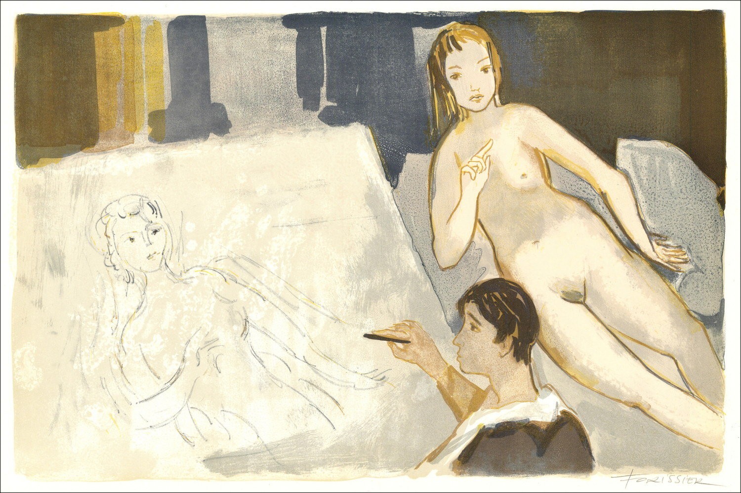 Roger Forissier – Artista y modelo, litografía 1971