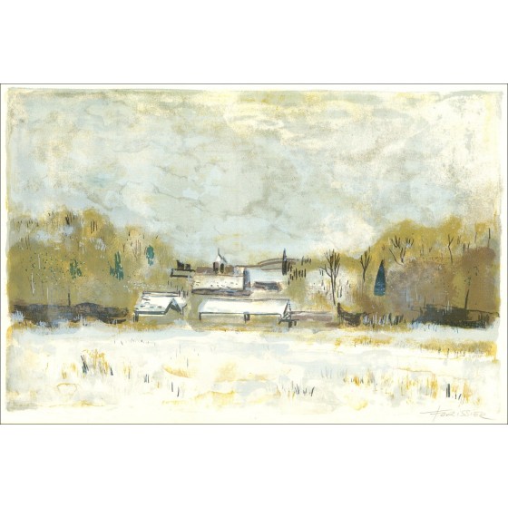 Roger Forissier - Dorf unter dem Schnee, Lithographie 1971
