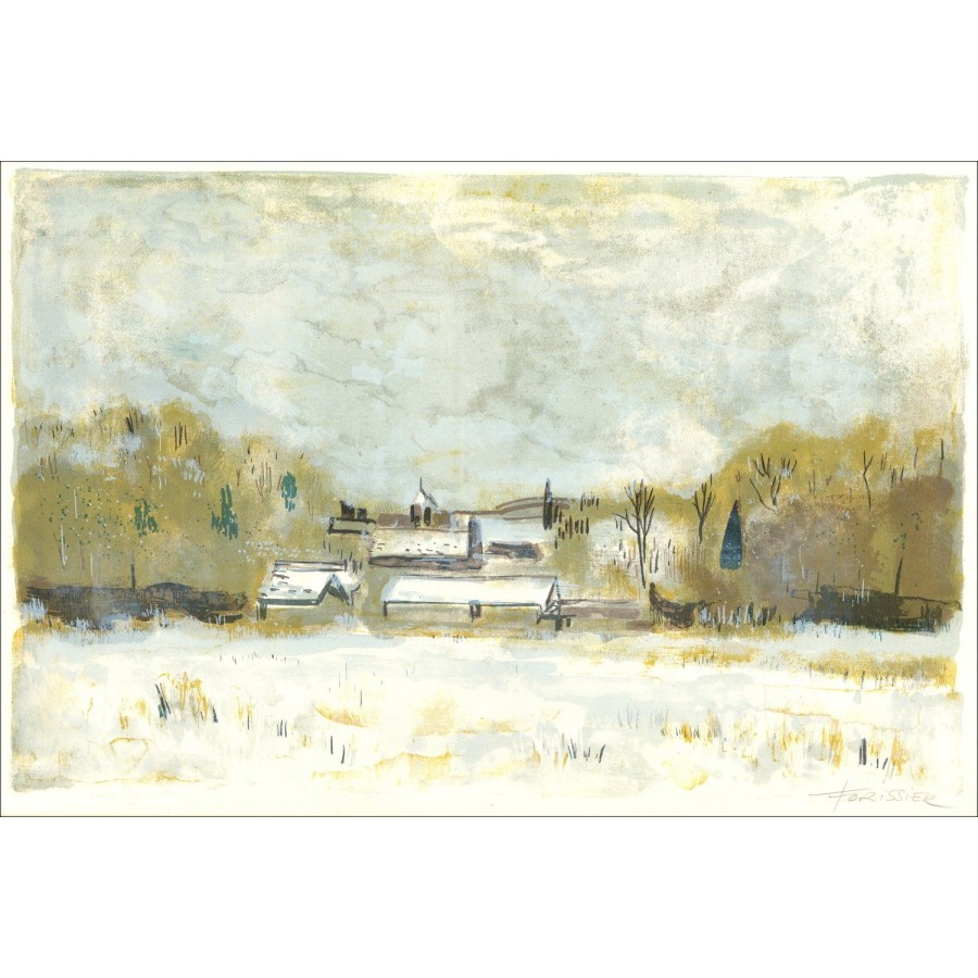 Roger Forissier - Dorf unter dem Schnee, Lithographie 1971