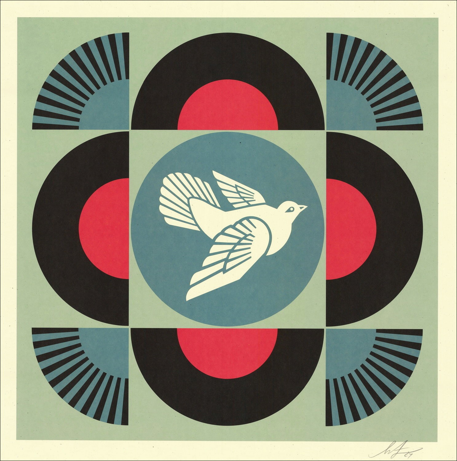 Shepard Fairy (obedecer) - Colombe geométrico negro: Silkscreen