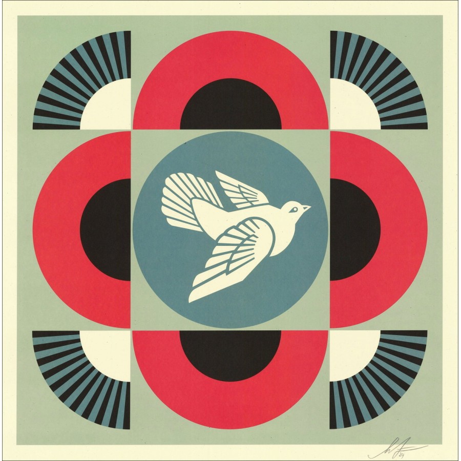 Shepard Fairey (OBEY) - Colomba geometrica rossa: serigrafia