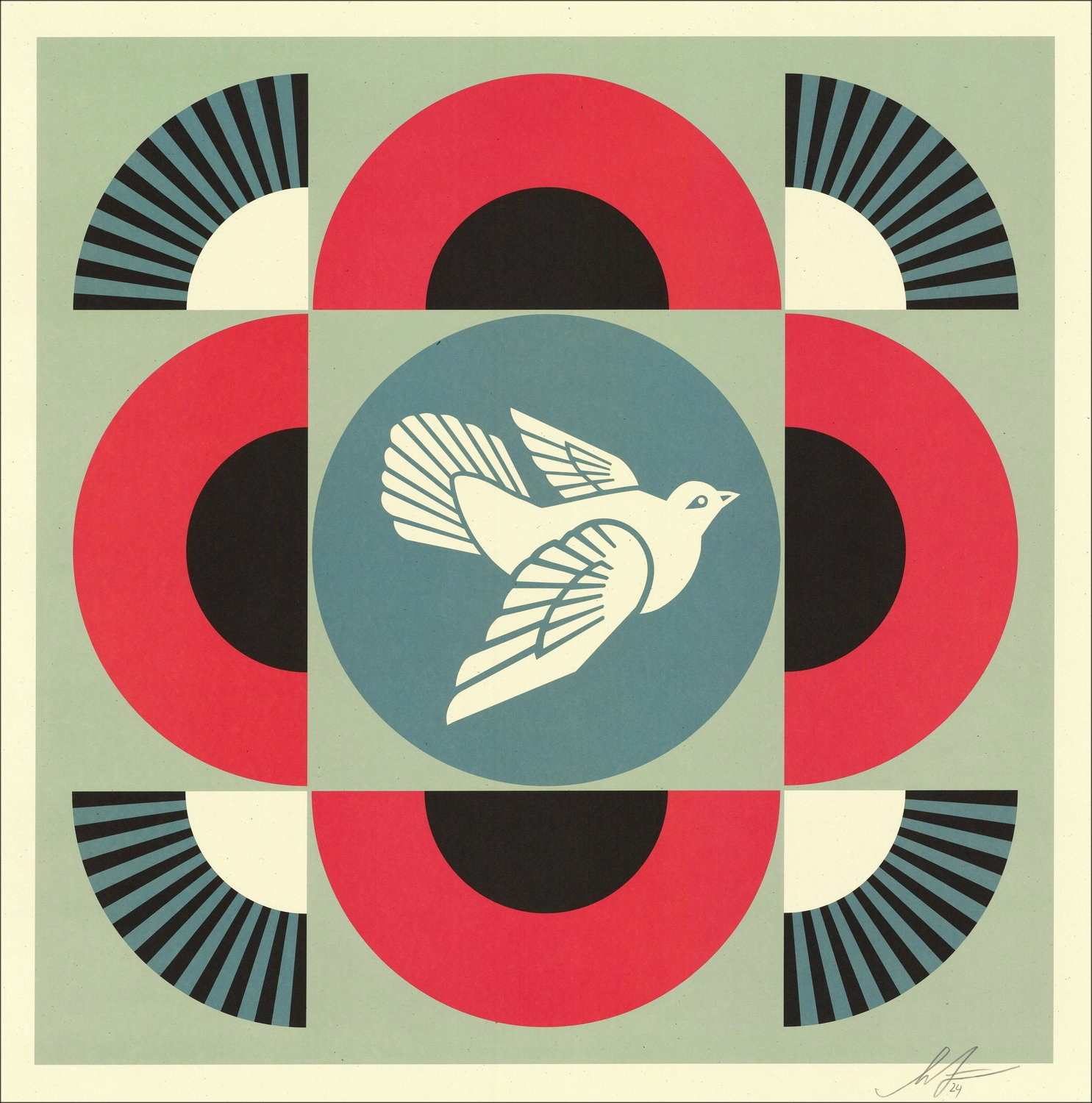 Shepard Fairey (OBEY) - Colomba geometrica rossa: serigrafia