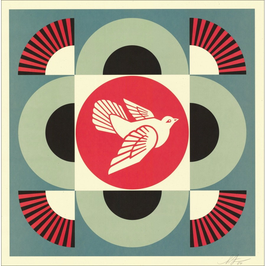 SHEPARD FAIREY - "Blue Geometric Colombe" 61x61cm (OBEY)
