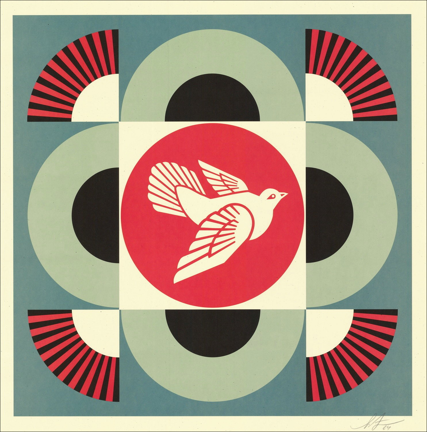Shepard Fasey - "Geometric Colombe Bleu" 61x61cm (Obey)