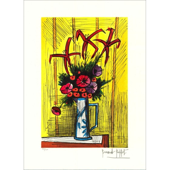 Bernard Buffet – Bouquet de fleurs, lithographie originale signée