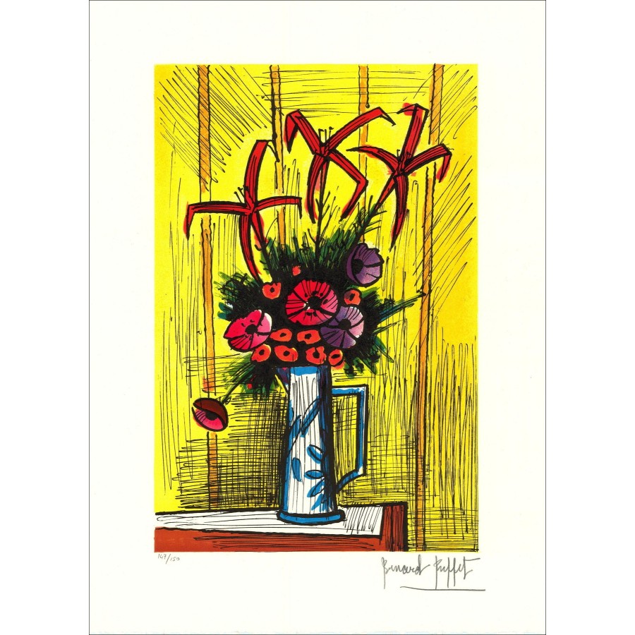 Bernard Buffet – Bouquet de fleurs, original lithograph signed