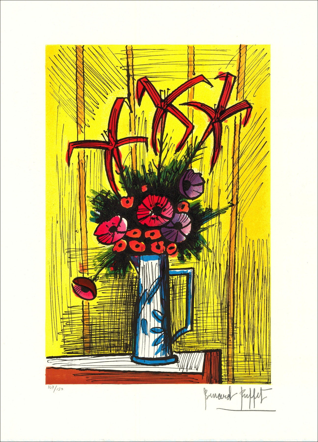 Bernard Buffet - Blumenstrauß, original signierte Lithographie